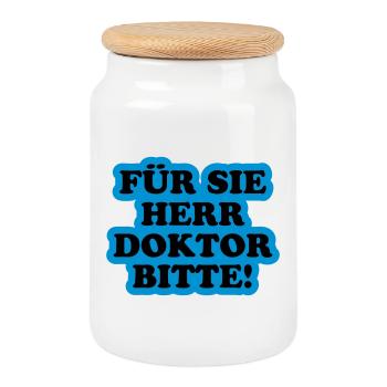 Für Sie Herr Doktor bitte | Promoviert - Boîte à biscuits avec couvercle en bois - blanc - Devant