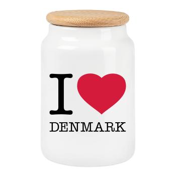 I LOVE DENMARK Dänemark - Cookie Jar with Wooden Lid - white - Front
