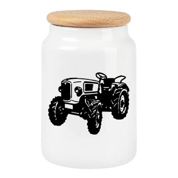Traktor , Trecker , Landmaschine Traktoren , (25) - Keksdose mit Holzdeckel - Weiß - Vorne