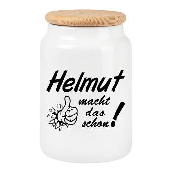 Helmut , Vorname,Namensschild,Name,Fun Shirt (25) - Keksdose mit Holzdeckel - Weiß - Vorne