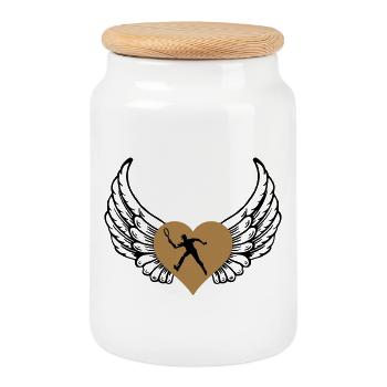 Tennis heart with wings - Cookie Jar with Wooden Lid - white - Front