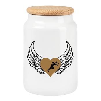 Jogger heart wings - Cookie Jar with Wooden Lid - white - Front