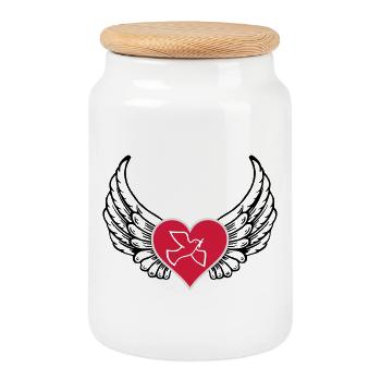 Peace dove wing heart - Cookie Jar with Wooden Lid - white - Front