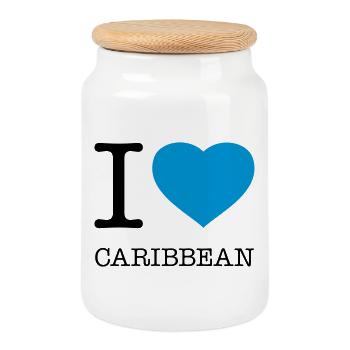 I LOVE CARIBBEAN Karibik - Cookie Jar with Wooden Lid - white - Front