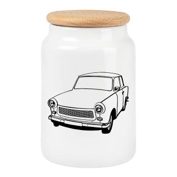  , Ostalgie , DDR Kult , Oldtimer (25) - Keksdose mit Holzdeckel - Weiß - Vorne
