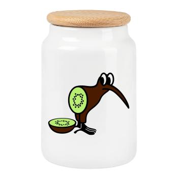 Kiwi - Boîte à biscuits avec couvercle en bois - blanc - Devant