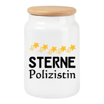 Sterne Polizistin Geschenk - Keksdose mit Holzdeckel - Weiß - Vorne