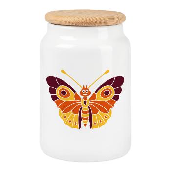 Papillon (d) - Boîte à biscuits avec couvercle en bois - blanc - Devant