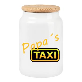 Humorvolles Papas Taxi Schild - Keksdose mit Holzdeckel - Weiß - Vorne