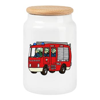 Feuerwehrauto - Keksdose mit Holzdeckel - Weiß - Vorne