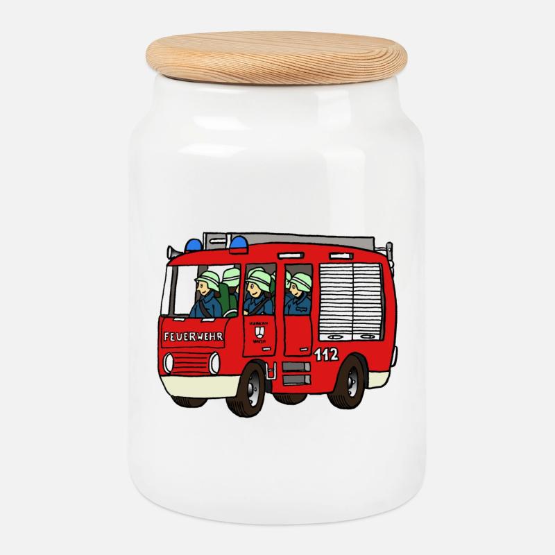 Feuerwehrauto - Keksdose mit Holzdeckel - Weiß