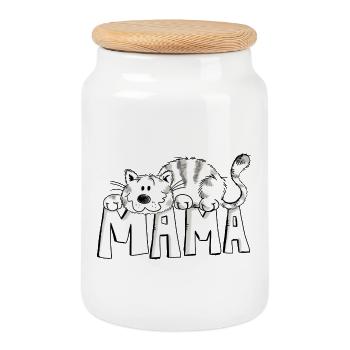 Katzen Mama - Katze - Comic - lustig - Geschenk - Keksdose mit Holzdeckel - Weiß - Vorne
