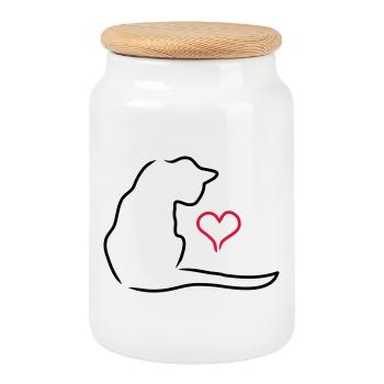 Chat - Boîte à biscuits avec couvercle en bois - blanc - Devant