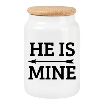 he is mine - Cookie Jar with Wooden Lid - white - Front