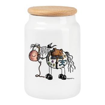 Westernpferd - Indianer Pferd - Western - Keksdose mit Holzdeckel - Weiß - Vorne