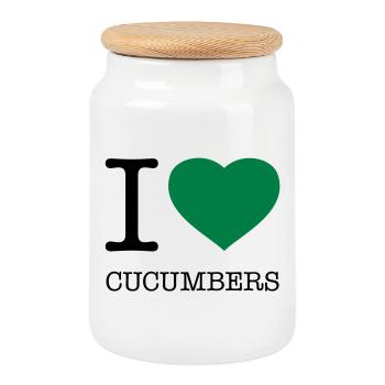 I LOVE CUCUMBERS CUCUMBER CUCUMBER - Cookie Jar with Wooden Lid - white - Front