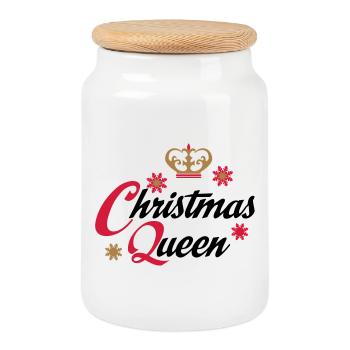 Noël - Boîte à biscuits avec couvercle en bois - blanc - Devant