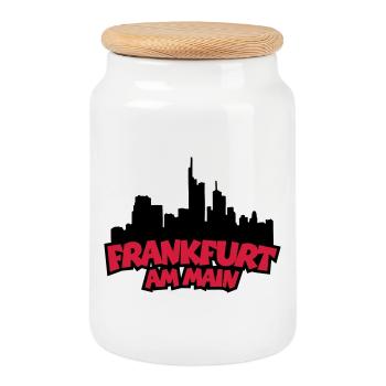 Frankfurt Skyline (Black / Red) - Cookie Jar with Wooden Lid - white - Front