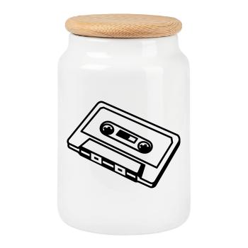 Retro Kassette – Old School Mixtape Musik Desig - Keksdose mit Holzdeckel - Weiß - Vorne