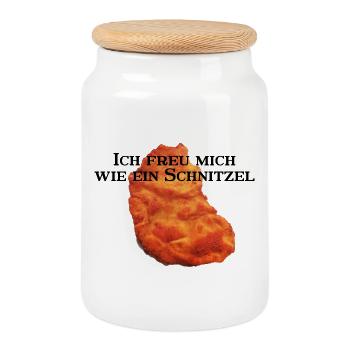 Ich freu mich wie ein Schnitzel rework - Keksdose mit Holzdeckel - Weiß - Vorne