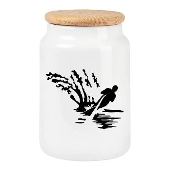 water ski - Cookie Jar with Wooden Lid - white - Front