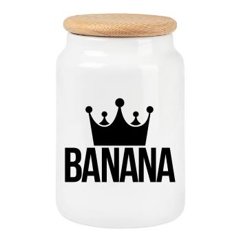 banane roi - Boîte à biscuits avec couvercle en bois - blanc - Devant