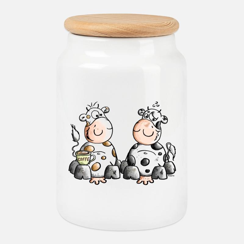 Funny Cows - Coffee - Cookie Jar with Wooden Lid - white