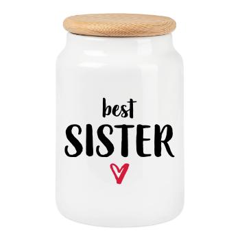meilleure soeur je coeur cadeau soeur frères et sœurs - Boîte à biscuits avec couvercle en bois - blanc - Devant