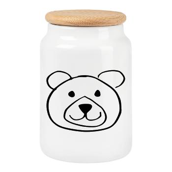 sweet bear - Cookie Jar with Wooden Lid - white - Front