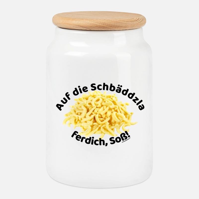 Auf die Spätzle ferdich, Soß!!! - Keksdose mit Holzdeckel - Weiß