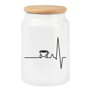 EKG Kaffee Herzschlag - Keksdose mit Holzdeckel - Weiß - Vorne