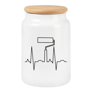 ekg peintre - Boîte à biscuits avec couvercle en bois - blanc - Devant