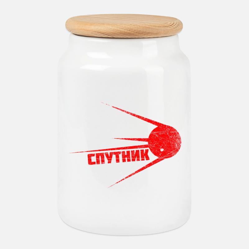 SPUTNIK | First satellite in space Vintage - Cookie Jar with Wooden Lid - white