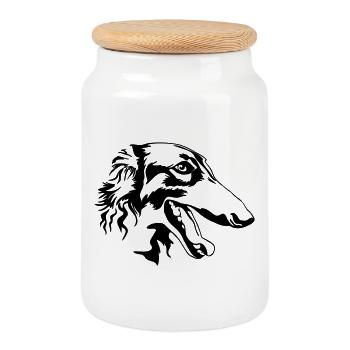 Borzoi head - Cookie Jar with Wooden Lid - white - Front