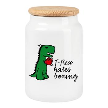 T-Rex hates boxing gloves fightclub dinosaur - Cookie Jar with Wooden Lid - white - Front