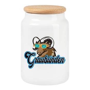 Graubünden Steinbock Stil - Keksdose mit Holzdeckel - Weiß - Vorne