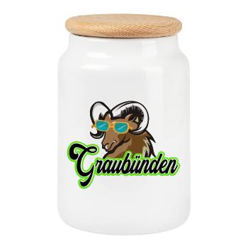 Graubünden ibex with sunglasses - Cookie Jar with Wooden Lid - white - Front