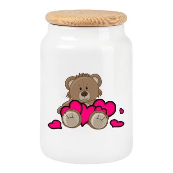 Coeur Ours Saint-Valentin Amour - Boîte à biscuits avec couvercle en bois - blanc - Devant