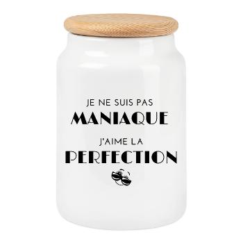 Je ne suis pas maniaque j'aime la perfection - Boîte à biscuits avec couvercle en bois - blanc - Devant
