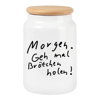 Brötchen holen Azubi Stift Lehrling Geselle Bau - Keksdose mit Holzdeckel - Weiß - Vorne
