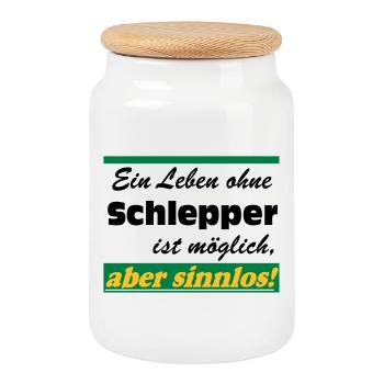 Traktor , Trecker , Schlepper Leben sinnlos .(25) - Keksdose mit Holzdeckel - Weiß - Vorne