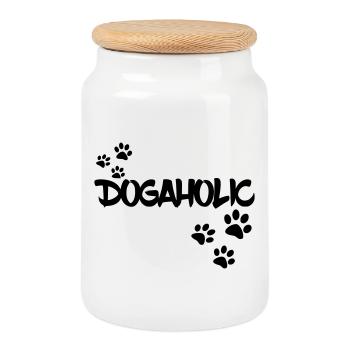 Accro aux chiens. Amoureux des chiens, animal * - Boîte à biscuits avec couvercle en bois - blanc - Devant