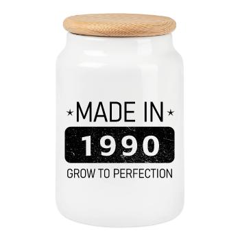 Made in 1990 – Vintage Style - Cookie Jar with Wooden Lid - white - Front