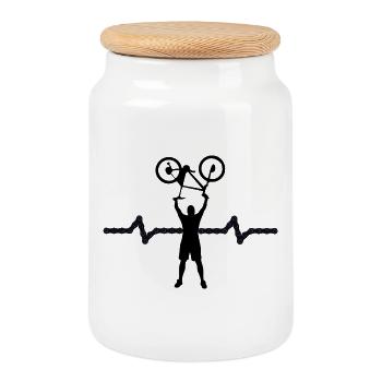 Powerlifting illustration for sports fans - Cookie Jar with Wooden Lid - white - Front