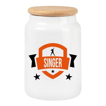 Singer - Sing 🎤 - Cookie Jar with Wooden Lid - white - Front