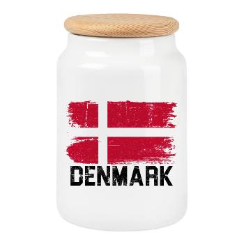 Grunge Danish Flag Brush - Cookie Jar with Wooden Lid - white - Front