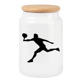 Tennisspieler in Aktion Spieler Schattenbild - Keksdose mit Holzdeckel - Weiß - Vorne