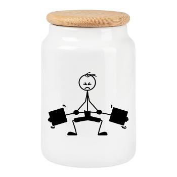 Weight training weight lifts logo, emblem - Cookie Jar with Wooden Lid - white - Front