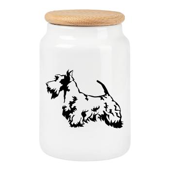 Terrier écossais - Boîte à biscuits avec couvercle en bois - blanc - Devant