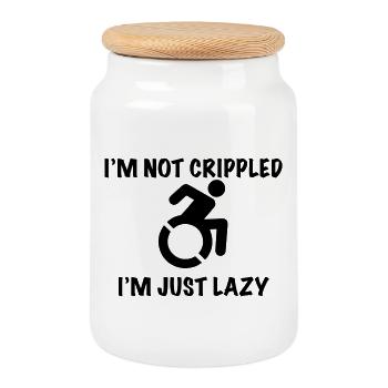 Not disabled just lazy, wheelchair humor # - Cookie Jar with Wooden Lid - white - Front